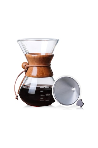Lemestar 600ml Cam Filtre Kahve Dökücü, Paslanmaz Çelik Filtre İle Kağıt Gereksiz, Ahşap Kollü Isıya Dayanıklı Ev Ve Ofis Kahve Makinesi Diğer