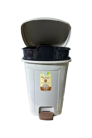 Polytime Pedallı Basmalı Çöp Kutusu Kovası / Çıkarılabilir İç Kovalı / Krem / 32 Litre / 47x35x35 Cm. Krem