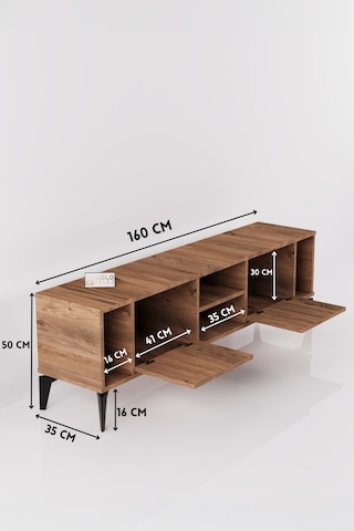 Tv Sehpası 160 Cm Modern Çok Amaçlı Dolaplı Raflı Televizyon Ünitesi Linya Atlantik Çam