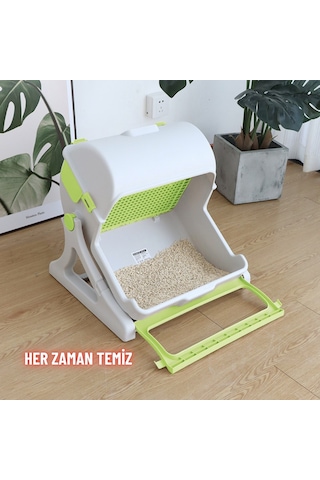 Kedi Tuvaleti Yarı Otomatik Tek Hamlede Kolay Temizlik Hijyenik Kullanım Pratik Kedi Kum Kabı