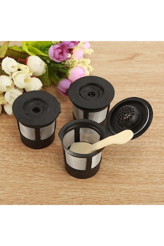 Hfambition Keurig Makinaları İçin Yeniden Kullanalabilir 3'lü Kahve Filtresi Kapsülü, Çay Ve Espresso İçin, Bonus Kaşık Siyah