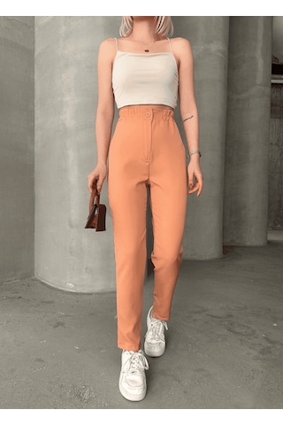 Ozer&Hermin Beli Lastikli Karamel Pantolon - L / Somon Pembe