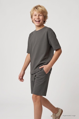TOMMYLIFE Haki Oversize Fit Basic Erkek Çocuk Şort Takım - 11335