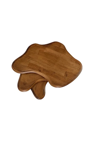 Fawdecor Asimetrik Masif Ahşap Zigon Sehpa Takımı 3'lü Set Ceviz