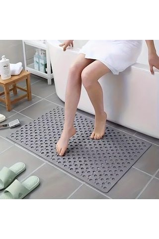 36x66 Cm Kaymaz Vantuzlu Duş Ve Banyo Zemin Matı Su Geçirmez, Güvenli Kaydırmaz Mat Antrasit