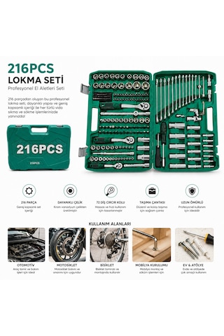 216pcs Lokma Seti Lokma - Soket - Bits Adaptör - 3ad.cırcır Kolu Plastik Çantalı 5492