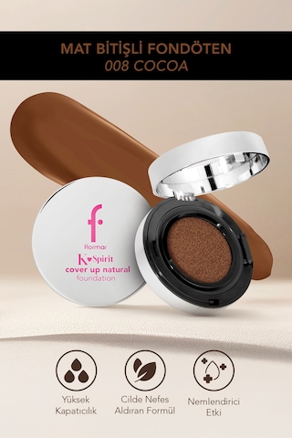 Flormar K-Spirit Cover Up Yüksek Kapatıcı & Uzun Süre Kalıcı Yarı Mat Bitişli Fondöten 008 Cocoa