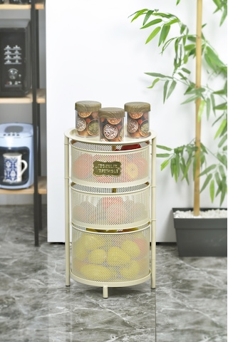 Tezgah Üstü 3 Katlı Metal Açılır Kapanır Paslanmaz Sebzelik Krem