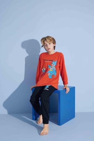 Tarık Erkek Çocuk Sevimli Kedi Desenli Uzun Kollu Pijama Takımı-974 Kırmızı
