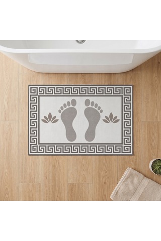 Kartela Halı Ayak İzi Desenli Banyo Paspası Açık Gri Kaymaz Taban Makinede Yıkanabilir 60x90 Cm