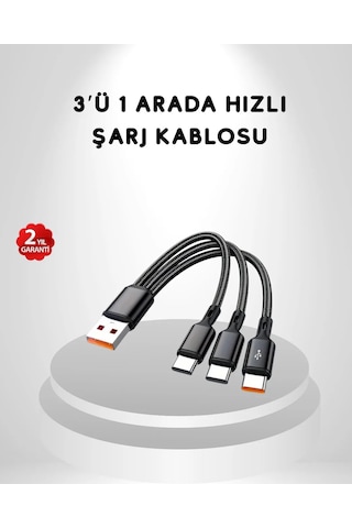 3 Ü 1 Arada Hızlı Şarj Kablosu İos Android Type-c Uyumlu Ve Dayanıklı Diğer