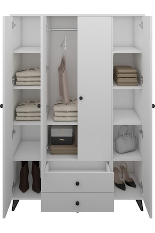 Simple Gardırop 10 Raflı 2 Çekmeceli Tek Askılı 120x44x176 Beyaz Beyaz