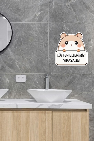 Sevimli Tavşan Sticker Lütfen Ellerimizi Yıkayalım Etiketi Standart