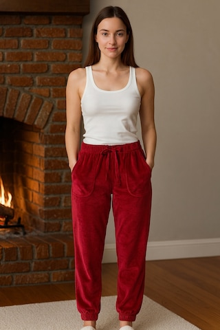 Kadın Paçası Lastikli Cep Detaylı Kadife Kumaş Tek Alt 503 Bordo Bordo