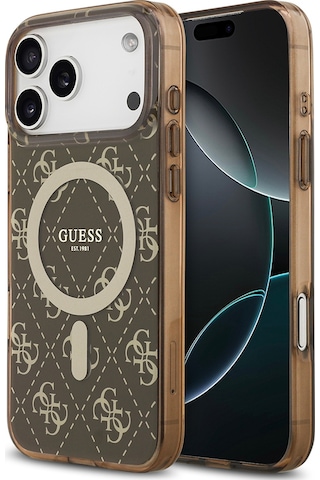 Apple Uyumlu iPhone 17 Pro Kılıf Guess Lisanslı M-safeli Iml Baskılı Klasik Logolu 4g Desenli Kahverengi Kahverengi
