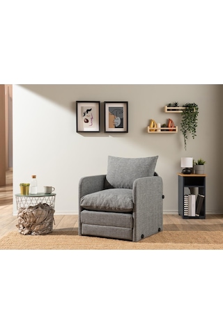 Pafu Saga Tekli Katlanır Yataklı Koltuk Keten Açık Gri