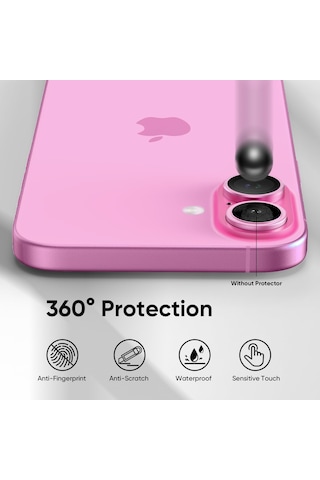Apple Uyumlu iPhone 16 / 16 Plus Kamera Lens Koruyucu Pembe