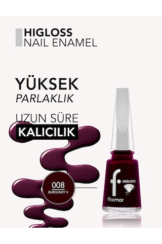 Higloss Uzun Süre Parlaklık Sunan Yüksek Performanslı Işıltılı Bitişli Oje 8682536119726 008burgundyvelvet