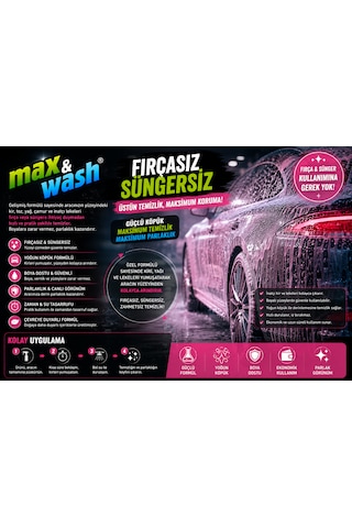 Max&wash 1 Kg Fırçasız Süngersiz Oto Yıkama Şampuanı 1/60 Konsantre Yoğun Köpük Boya Dostu Profesyonel Araç Yıkama Ürünü