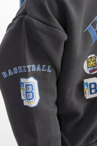 Erkek Çocuk Baskılı Kapşonlu Eşofman Takımı Koyu Gri