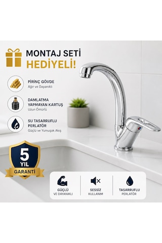 Defne Lavabo Bataryası Pirinç Gövde Çift Su Girişli Musluk Krom