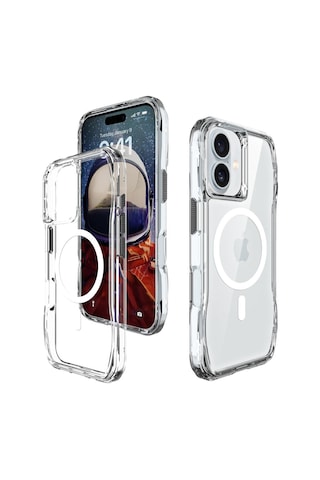 Bix iPhone Uyumlu 16 Plus Octagon Hava Yastıklı Magsafe Kılıf Maksimum Korumalı Antrasit Kristal Şeffaf