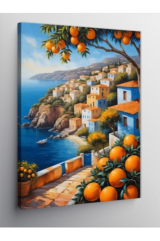 Kanvas Tablo Deniz Manzaralı Evler 100cmx140cm