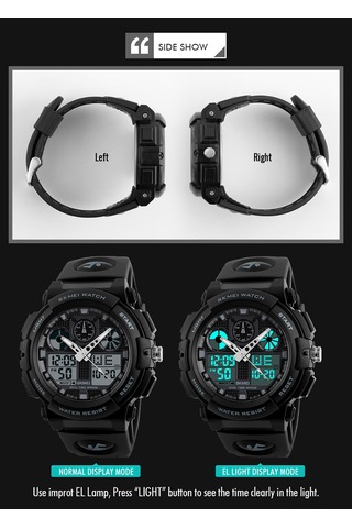 Yunboo Skmeı Erkek Spor Saati, 5atm Su Geçirmez, Çift Zaman, Kronometre, Alarm Ve Işık Özellikli, Koyu Kasa Mavi Işaretçi Çok Renkli