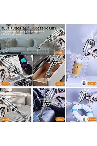 Novahub Kablosuz 3'ü 1 Arada Araç El Süpürgesi - 12000pa Emiş, 2 Modlu Temizleme, Üfleme Fonksiyonlu Gri