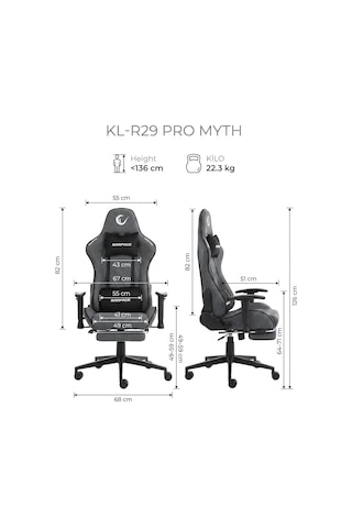 Myth Pro Kl-r29 Üst Seviye Terletmez Kumaş Gri Gaming Oyuncu Koltuğu Çok Renkli