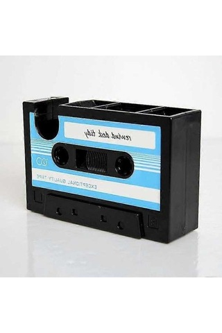 Fortunelane Retro Kaset Kalem Tutucu Bant, Mavi, 17x5x11,5 Cm Ofis Dekorasyonu