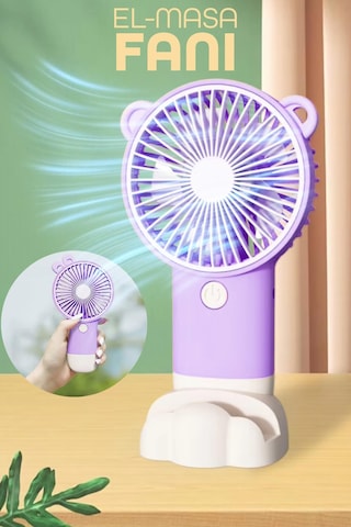 Şarjlı Telefon Standlı Mini El Fanı Seyahat Masaüstü Vantilatör Taşınabilir Mini Fan Mor 0808