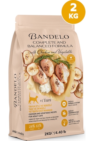 Bandelo Tavuklu Sebzeli Yetişkin Kuru Kedi Maması 2 Kg - Parlak Tüy Ve Koku Önleyici Etkili