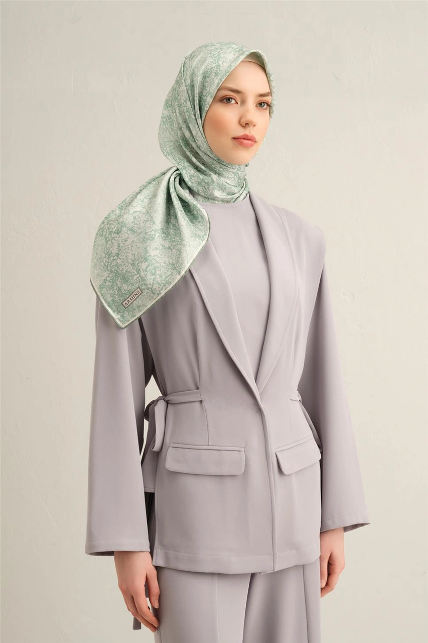Armine Soyut Desenli Saf İpek Sura Eşarp 9311d 85 Yeşil