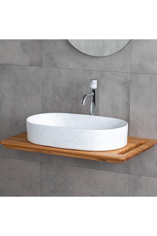 Lena - Tezgah Üstü Lavabo Mat Beyaz Mermer Desenli - E-w1202m8- Beyaz