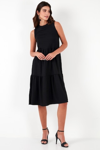 Lela Regular Fit Kolsuz Midi Bayan Elbise 5869008 Siyah