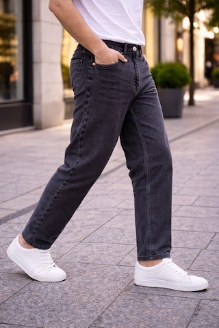 Cedy Denim Dar Paça Erkek Yüksek Bel Kot Pantolon - Salaş Mom Jean C333 Antrasit