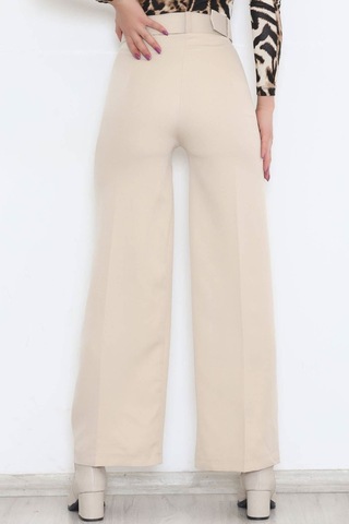 Bensu Store - Kemerli Palazzo Pantolon Bej - 24194.683. 001