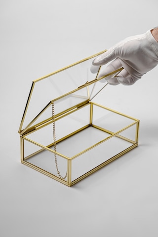 Çerçeve Kapaklı Cam Kutu Pirinç & Gold