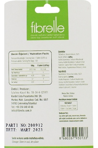 Fibrelle Stevialı Tatlandırıcı 100 Tablet