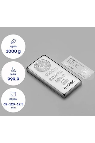 Uluslararası Sertifikalı 1000gr Külçe Gümüş 999 Ayar