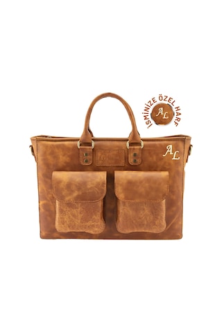 Twingold Kişiye Özel %100 Deri Rainbow Evrak / Laptop Çantası - Camel