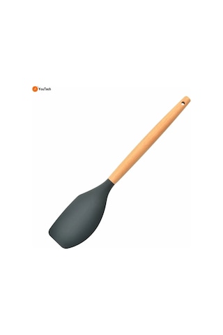 Qerhome Bambu Saplı Silikon Sıyırma Yan Spatula Siyah