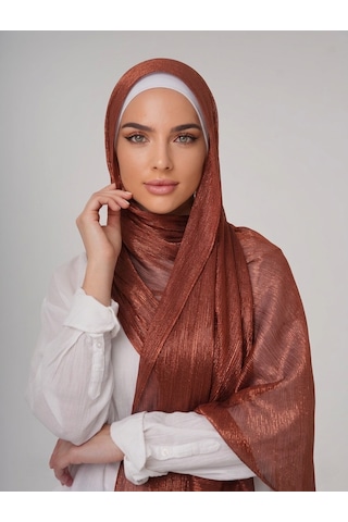 İpek Dükkanı Organza Shımmer Abiye Üzeri Parlak Şal Tuğla