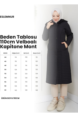 Eslemnur 110cm İçi Velboalı Kapitone Mont Lacivert