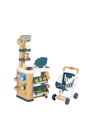 Smoby, 350238, Yazar Kasalı Market, Fonksiyonel, Aksesuarlı, Pilli, Alışveriş Arabalı
