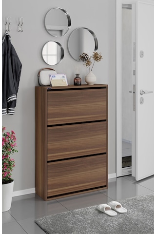 Ceha 3'lü Düşer Kapaklı Ahşap Ayakkabılık - Anadolu Ceviz A.AYK-3/A.CEVİZ