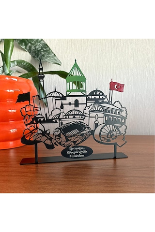Konya Silueti Metal Masa Dekoru Kişiye Özel Yazılı Tasarım