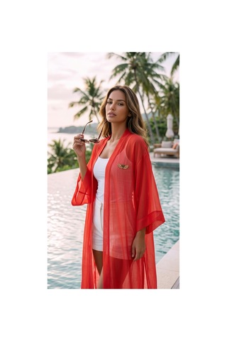 Lila Mare İnce Pamuk Vual Kumaşlı Handmade Beachwear Yazlık Kimono Renkli Renkli