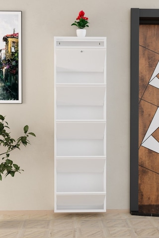 Kilitli 5 Kapaklı Metal Ayakkabılık Beyaz Beyaz